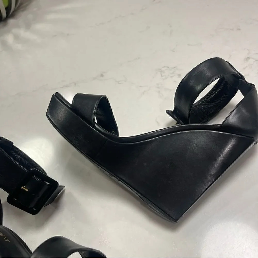 Saint Laurent Black Wedge Buckle Heel - Picture 6 of 14